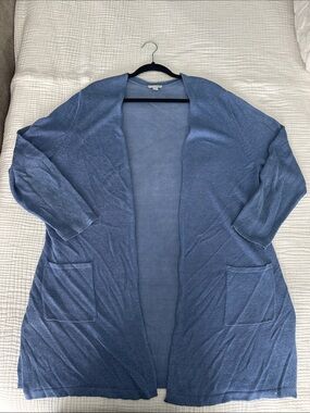 J. Jill Pale Blue Knit Linen Blend open front cardigan Sweater